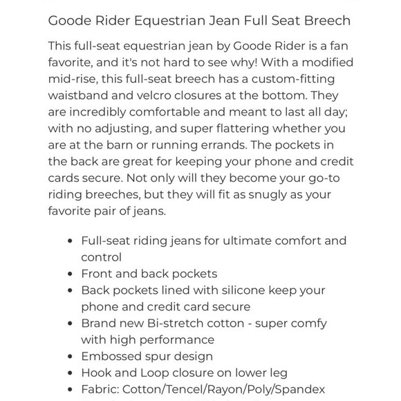 Goode Rider Equestrian Jeans Full Seat Breech High-Rise 28x25.5 Horse Riding - Picture 14 of 15
